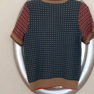 Anthropologie Crewneck Sweater in Tan, Red & Blue